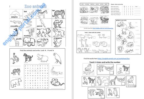 Zoo Animals Worksheet - Group1 - download worksheet | English Portal